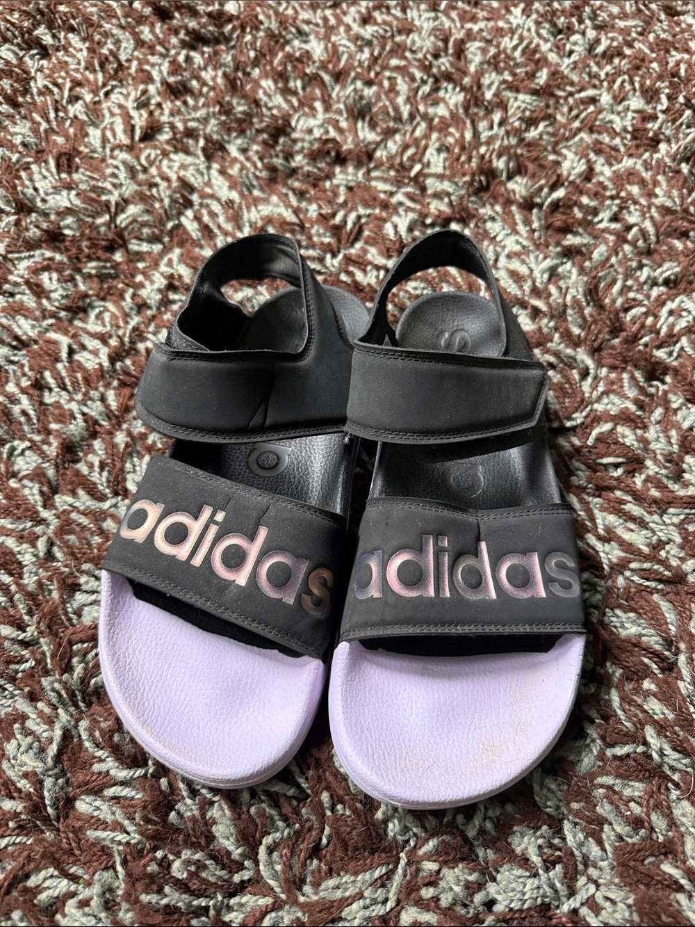 adidas womens Black Sandals with Light Purple Footbed